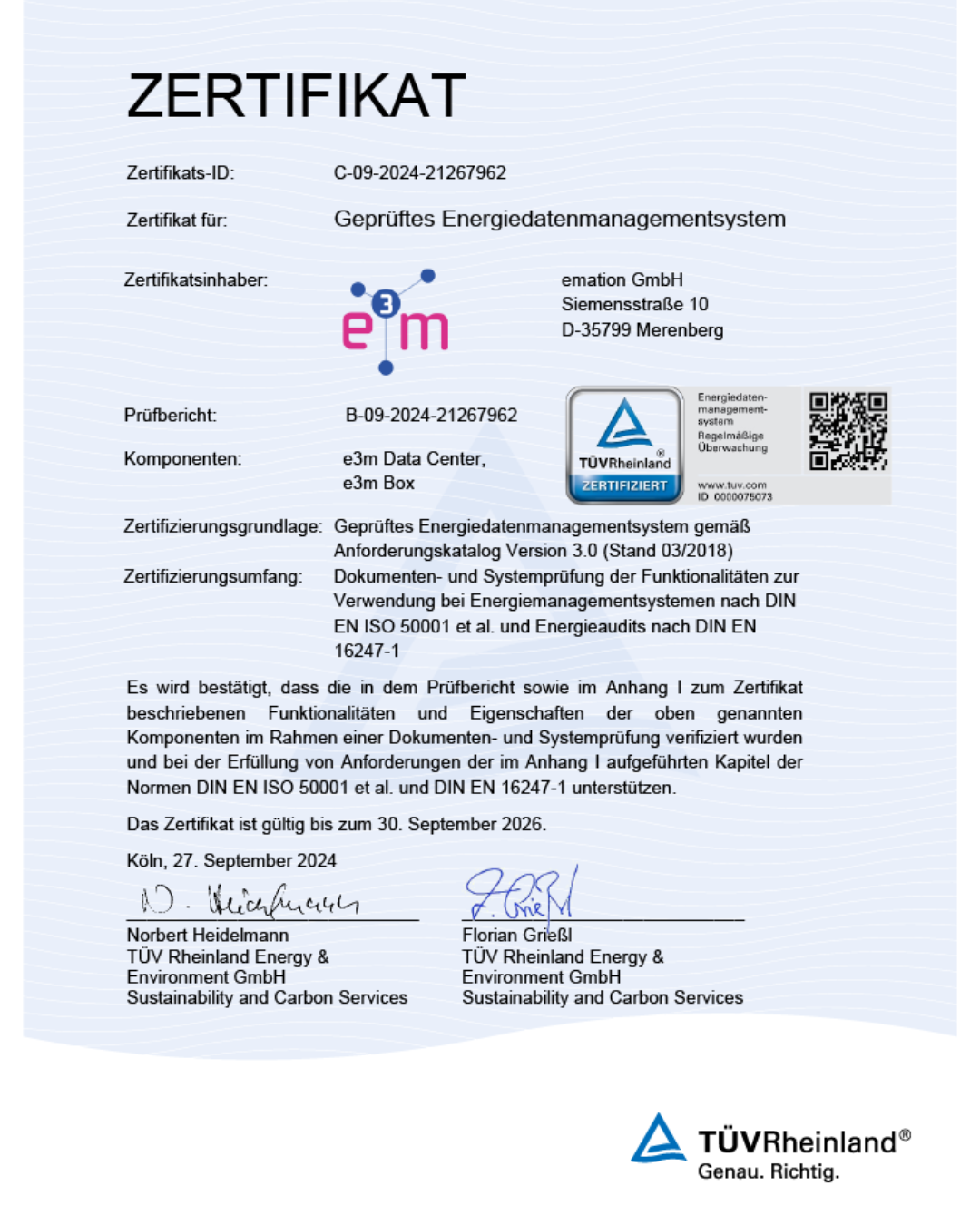 Post ◆ team 2025 (7) ISO 50001 Zertifikat für e3m Software