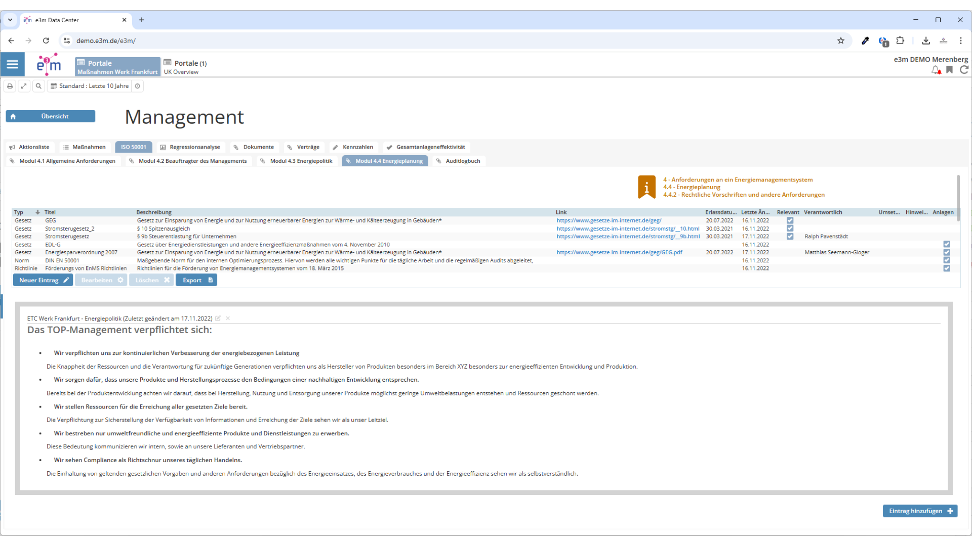 Rechtliche Vorschriften enthalten in unserem ISO50001 Modul